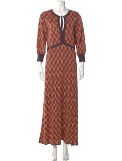 Pre-owned Rixo London Printed Long Dress In Orange