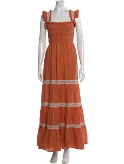 Pre-owned Rixo London Printed Long Dress In Orange