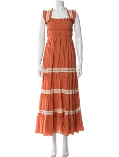 Pre-owned Rixo London Printed Long Dress In Orange