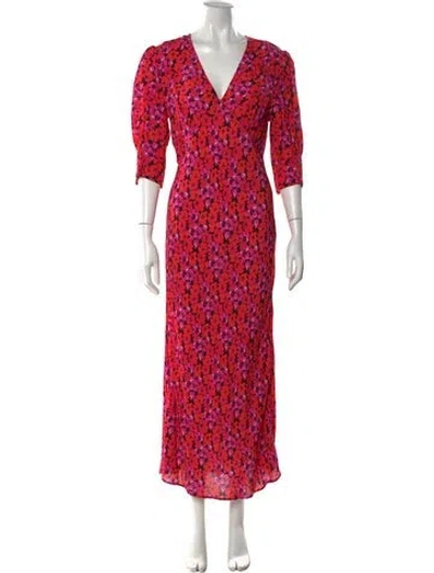 Pre-owned Rixo London Printed Long Dress In Pink