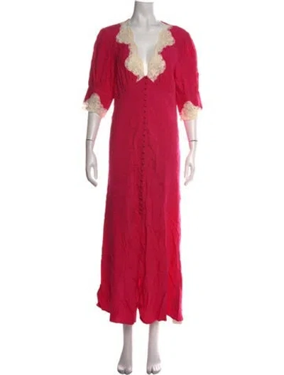 Pre-owned Rixo London Printed Long Dress In Pink