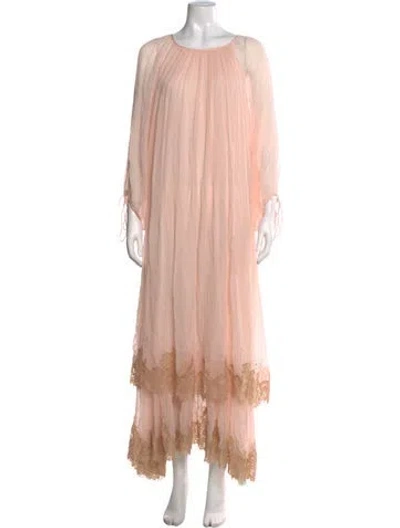 Pre-owned Rixo London Printed Long Dress In Pink