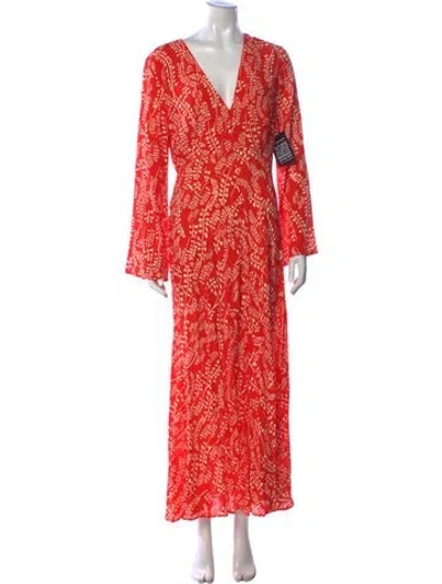 Pre-owned Rixo London Printed Long Dress In Red