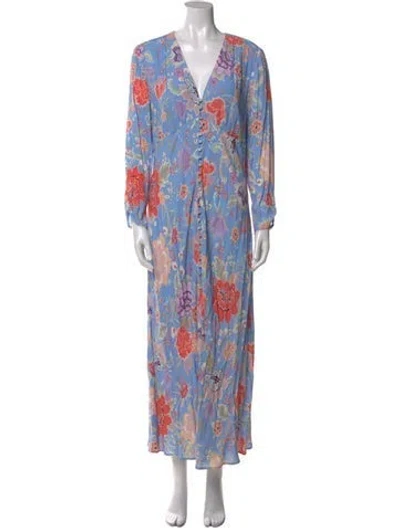 Pre-owned Rixo London Printed Long Dress W/ Tags In Blue