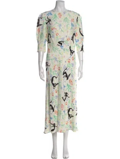 Pre-owned Rixo London Printed Long Dress In White