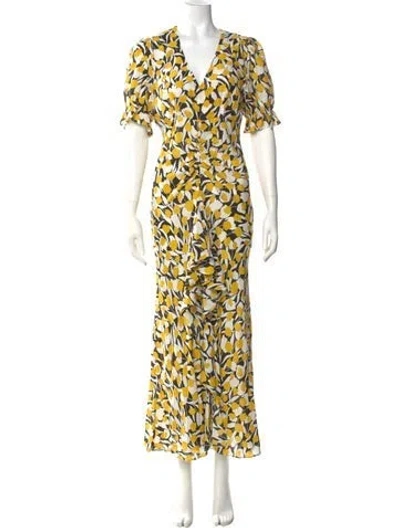 Pre-owned Rixo London Printed Long Dress In Yellow