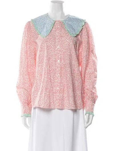 Pre-owned Rixo London Printed Long Sleeve Blouse In Neutral