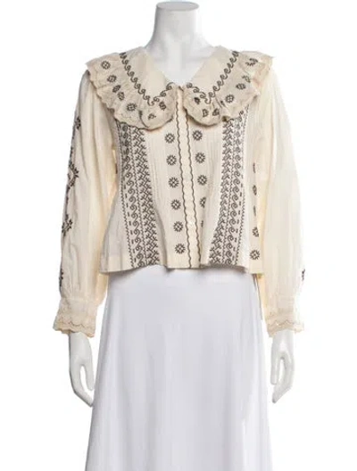 Pre-owned Rixo London Printed Long Sleeve Blouse In Neutrals