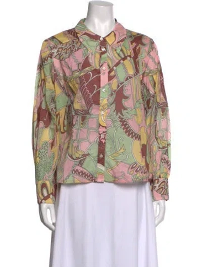 Pre-owned Rixo London Printed Long Sleeve Blouse W/ Tags In Pink