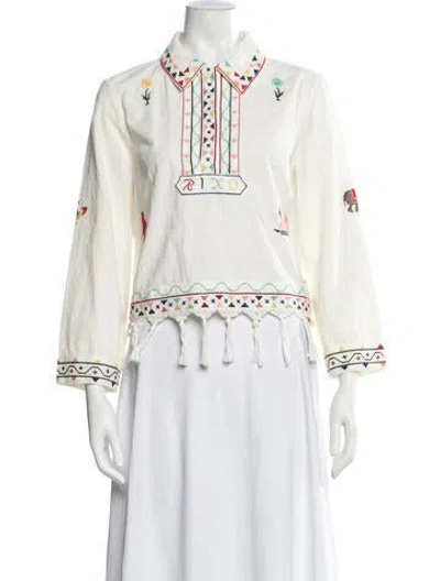 Pre-owned Rixo London Printed Long Sleeve Blouse W/ Tags In White