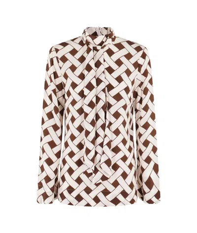 Rixo London Printed Long-sleeved Blouse In Brown