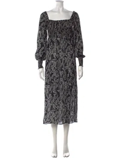 Pre-owned Rixo London Printed Midi Length Dress In Black