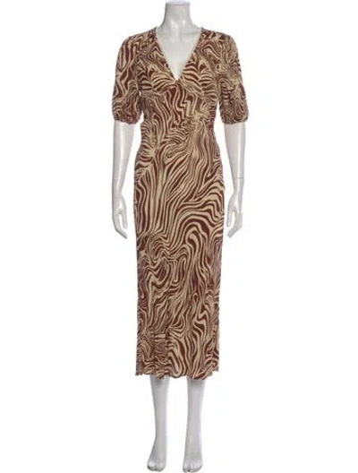 Pre-owned Rixo London Printed Midi Length Dress In Brown