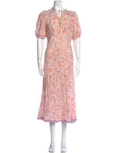 Pre-owned Rixo London Printed Midi Length Dress In Multi