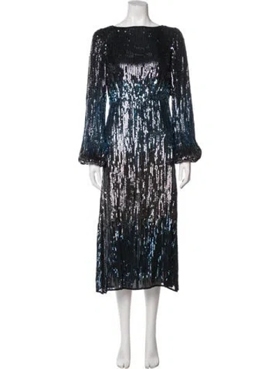 Pre-owned Rixo London Printed Midi Length Dress W/ Tags In Blue