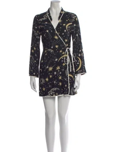 Pre-owned Rixo London Printed Mini Dress In Black
