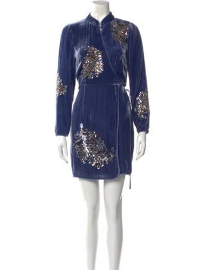 Pre-owned Rixo London Printed Mini Dress In Blue