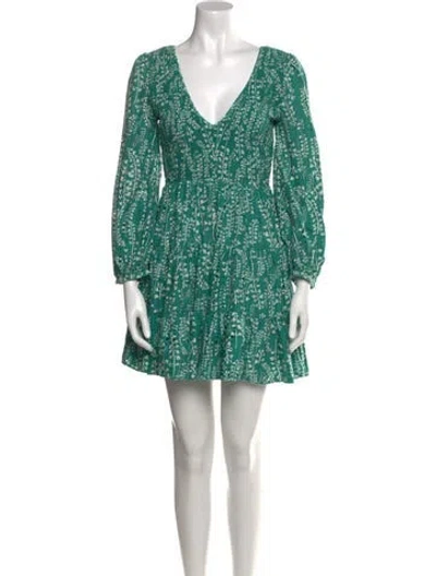 Pre-owned Rixo London Printed Mini Dress In Green
