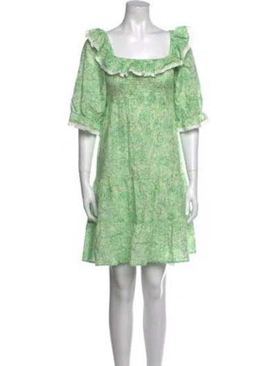 Pre-owned Rixo London Printed Mini Dress In Green