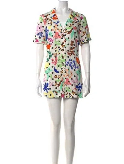 Pre-owned Rixo London Printed Mini Dress In White