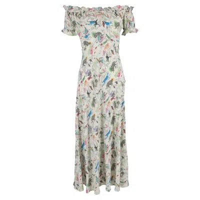 Rixo London Printed Off-shoulder Maxi Dress In Multicolor Viscose In Gray