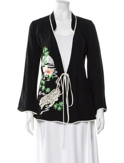 Pre-owned Rixo London Printed Open Front Blouse In Black