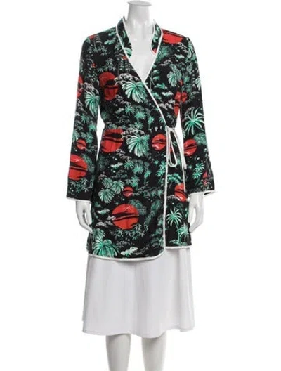 Pre-owned Rixo London Printed Robe In Green