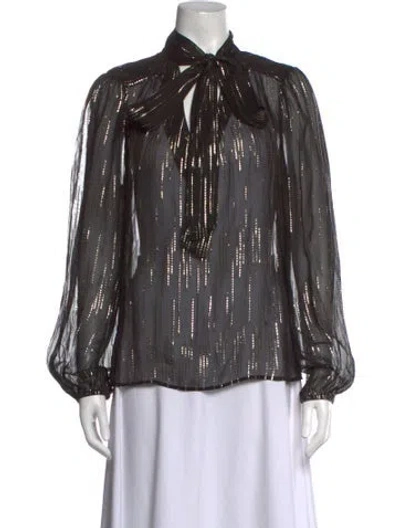 Pre-owned Rixo London Printed Tie Neck Blouse In Black