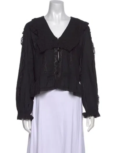 Pre-owned Rixo London Printed V-neck Blouse In Black