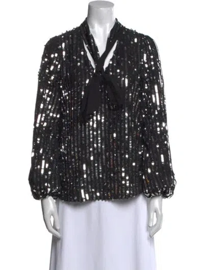 Pre-owned Rixo London Printed V-neck Blouse In Blue