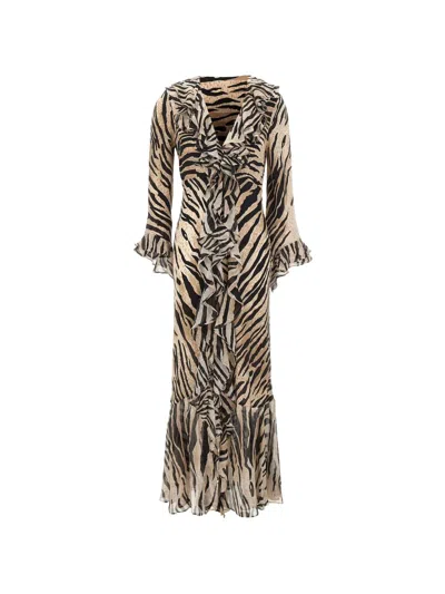 Rixo London Provence Tiger-print Ruffled Maxi Dress In Brown