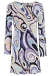 Rixo London Rixo Ridley Printed Long Sleeved Mini Dress In Marble Ocean