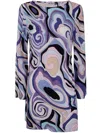 Rixo London Rixo Ridley Printed Long Sleeved Mini Dress In Marble Ocean