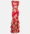 Rixo London Rixo Floral Ruffled Midi Dress In Red