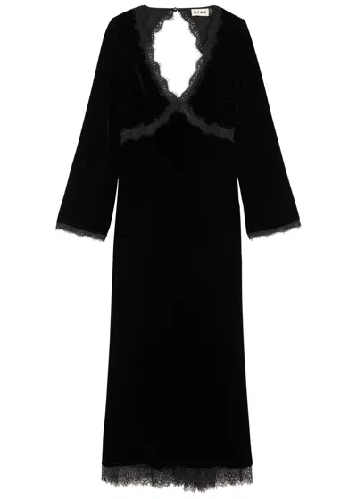 Rixo London Rixo Alesha Lace-trimmed Velvet Maxi Dress In Black