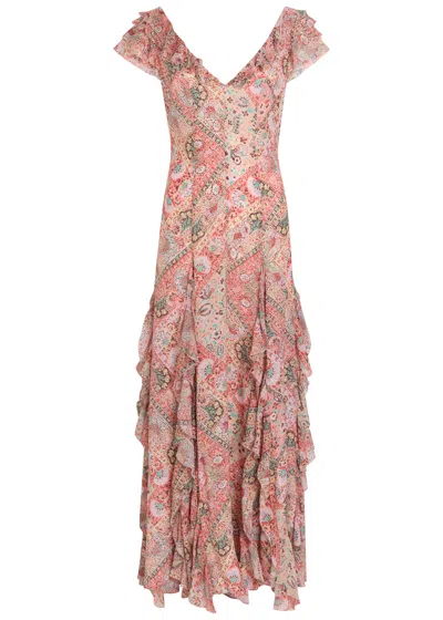 Rixo London Rixo Ambika Patterned Silk-chiffon Maxi Dress In Pink