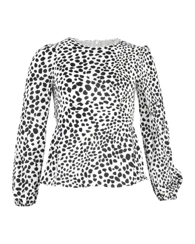 Rixo London Rixo Animal-print Long-sleeve Top In White And Black Polyester