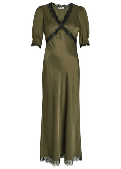 Rixo London Rixo Annina Lace-embellished Satin Midi Dress In Green