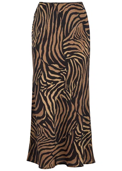 Rixo London Rixo Ardith Tiger-print Silk Midi Slip Skirt In Black