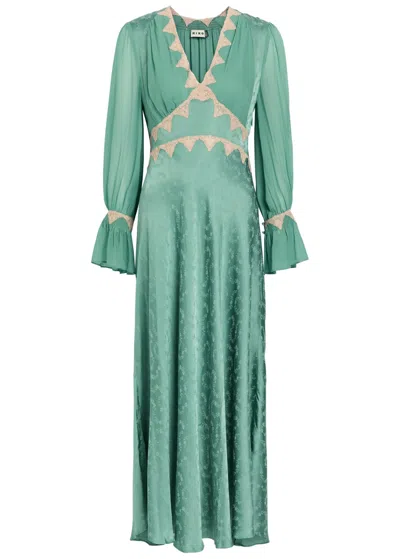 Rixo London Rixo Arlena Floral-jacquard Georgette And Satin Midi Dress In Green