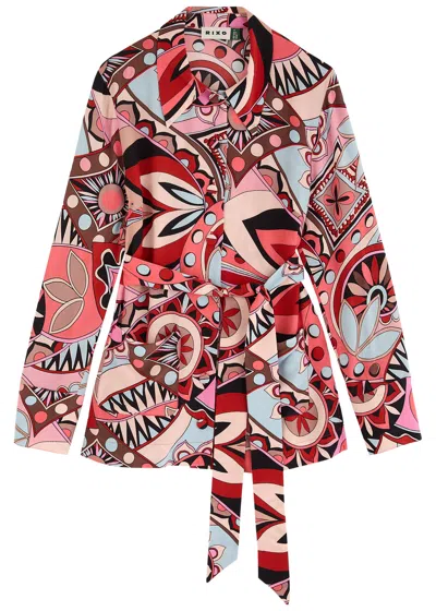 Rixo London Rixo Aurelio Printed Belted Crepe Shirt In Multicoloured