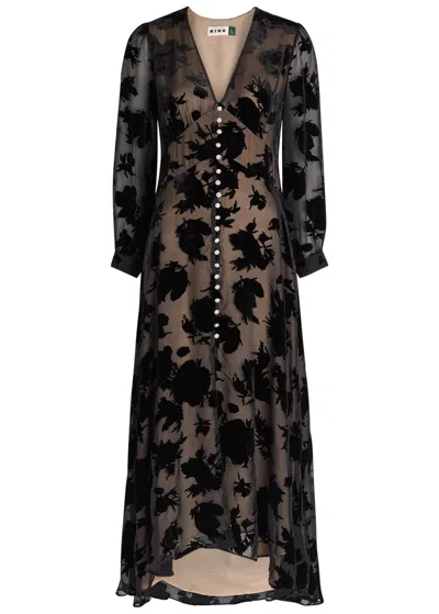 Rixo London Rixo Avalyn Velvet-devoré Chiffon Midi Dress In Black