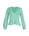 Rixo London Rixo Bishop Sleeve Floral Print Top In Green Viscose In Green