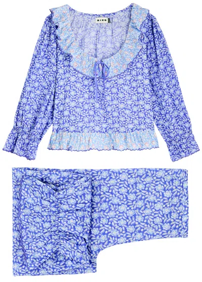Rixo London Rixo Bobbie Floral-print Cotton Pyjama Set In Blue