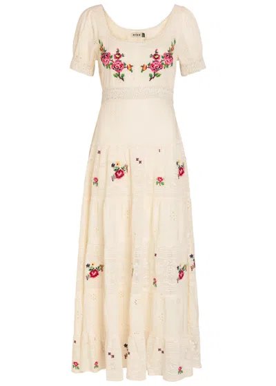 Rixo London Rixo Cady Embroidered Cotton Midi Dress In White