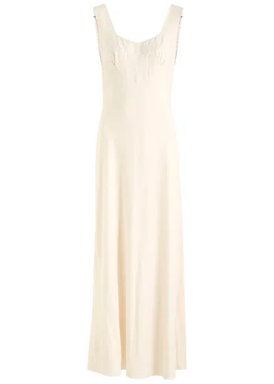 Rixo London Rixo Carnation Embroidered Satin Maxi Dress In White