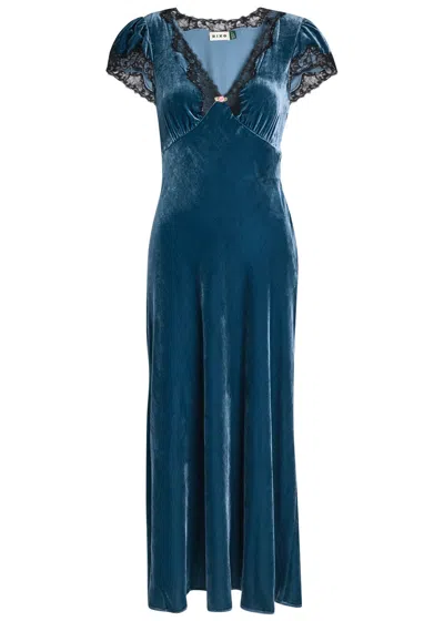 Rixo London Rixo Clarice Lace-trim Georgette Midi Dress In Blue