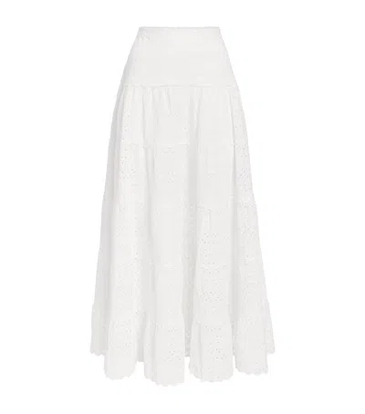 Rixo London Rixo Cotton Embroidered Ripeka Midi Skirt In White