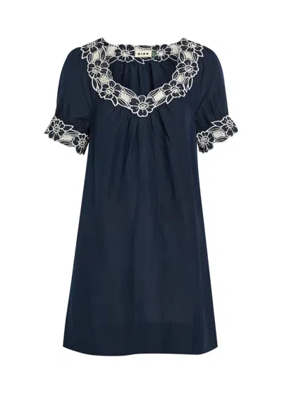 Rixo London Womens Cutwork Embroidery Navy Cristina Floral-embroidered Linen-blend Mini Dress In Multi