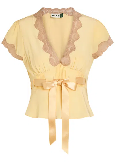 Rixo London Daniela Lace-trim Bow-detail Blouse In Yellow